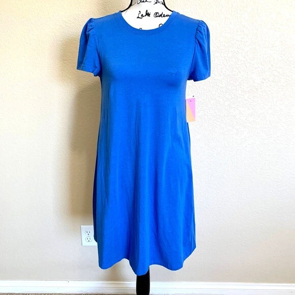 Riley & Rae Blue dress puff Short Sleeve  fit and flare Dress size M relax fit - Picture 2 of 11